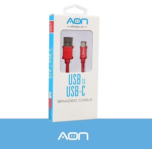 Cable AON USB a USB-C - 3.5M - Rojo - Nylon AO-CB-4002