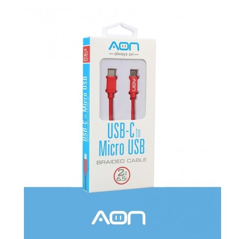 Cable AON USB-C a Micro USB Rojo – 2m/65ft (AO-CB-6012)