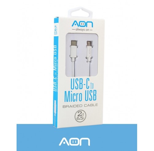 Cable AON USB-C a Micro USB – Blanco – 2m/65ft (AO-CB-6011)