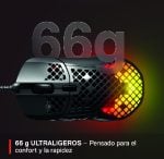 Product card showing '66 g ULTRALIGEROS' with a perforated metallic body and a multicolored glow, emphasizing comfort and speed.