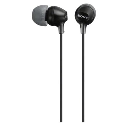 Sony in-ear headphones with black earbuds and gray silicone tips