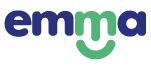 emma logo: blue lowercase letters with a green curved smile beneath