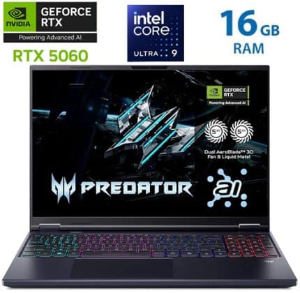 Acer Predator Helios Neo - Ultra 9 275HX - 16GB - RTX 5060 - SSD -180 Hz