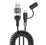 Cable Argom Dura Coil USB-A + Type-C To Type-C + Lightning 60W Fast Charce - 1.5M - Negro