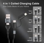Cable Argom Dura Coil USB-A + Type-C To Type-C + Lightning 60W Fast Charce - 1.5M - Negro - Imagen 2