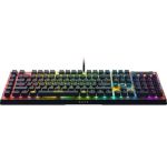 Razer mechanical gaming keyboard with rainbow RGB lighting on a black frame, wired