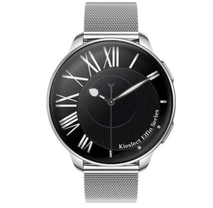 Silver mesh-band wristwatch with a black dial, white Roman numerals, and Kieslect Erin Series branding.