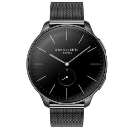 Kieslect Elfin Series wristwatch with a matte black dial and stainless steel mesh band