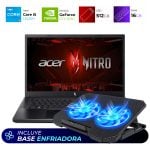Acer Nitro laptop with a blue-lit cooling pad attached.