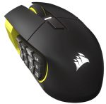 Black wireless gaming mouse with a built‑in left-side numeric keypad and a white sail logo on the top surface.