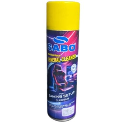 Can of SABO General Cleaner spray with yellow cap, labeled for gaming setup cleaning