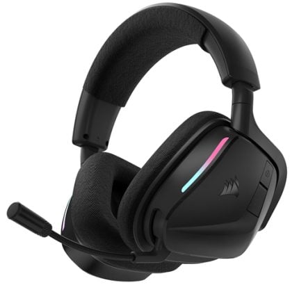 Over-ear gaming headset with attached boom mic and RGB light bars on the ear cups, black.