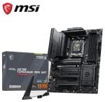 MSI MAG X670E Tomahawk MAX WiFi motherboard with rear I/O shield and antenna pack in front of the box art