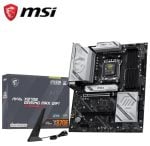 MSI MAG X370E Gaming Max WiFi motherboard with wireless antenna and packaging nearby.