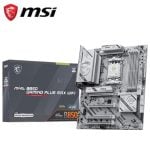 MSI MAG B550 Gaming Plus MAX WiFi motherboard displayed beside its product box with MSI logo.