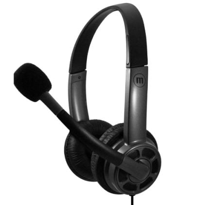 Over-ear headset with attached microphone and foam windscreen for clear voice pickup