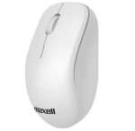 White wireless computer mouse with scroll wheel, branded Maxell, shown from a top angle