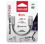 Maxell USB-C to 3.5mm audio adapter packaging with a braided cable, USB-C plug on one end and 3.5mm jack on the other.