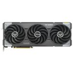 ASUS TUF Gaming triple-fan graphics card with a metal shroud, three large black fans, and a PCIe connector visible on the bottom edge.