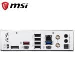 MSI MAG motherboard rear I/O panel with USB ports, Ethernet, HDMI and audio jacks; MSI logo above.