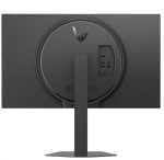 Rear view of a dark monitor on a stand, showing USB ports and the circular mounting area on the back.