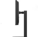 Side view of a black computer monitor mounted on a tall adjustable stand