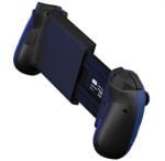 Blue and black handheld game controller with a fold-out smartphone cradle in the center.