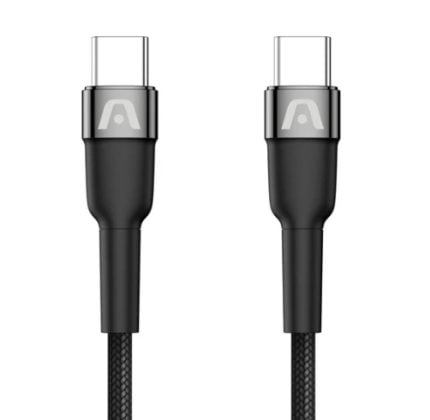 Two black USB‑C cables with braided cords, shown side by side with metal USB connectors facing upward.