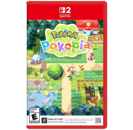 Nintendo Switch game case for Pokémon Poke'pia, featuring a colorful forest scene and game characters with an ESRB E rating label.