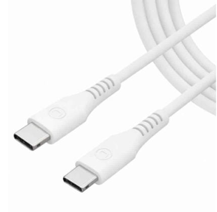 White USB-C to USB-C charging/data cable with two connectors visible in close-up]
