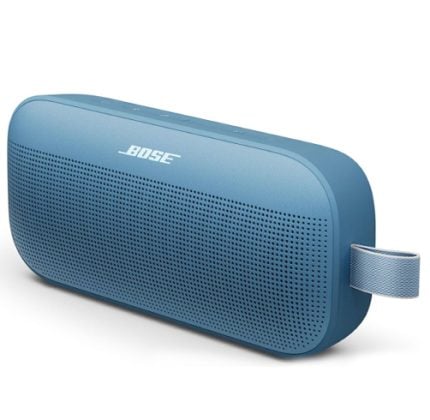 Blue Bose portable Bluetooth speaker with a perforated front grille and fabric side strap.