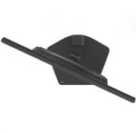 Rear view of a black LG computer monitor stand with an adjustable horizontal arm.