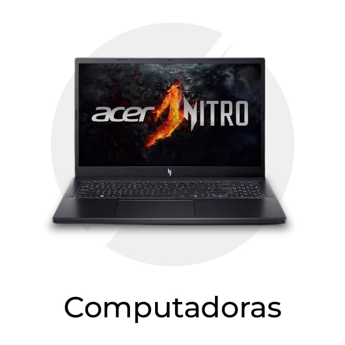 Portátil negro Acer Nitro frente a un fondo claro, para la categoría Computadoras.