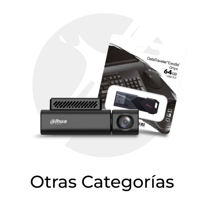 Product image showing a Dahua hardware capture device with a USB flash card, placed over a light circular background, labeled 'Otras Categorías' (Other Categories).