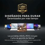 Anuncio de ASUS: logotipo de 2 años de garantía y varias laptops alineadas; texto principal: 'DISEÑADOS PARA DURAR'.