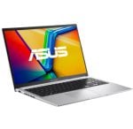 Open silver ASUS laptop at a slight angle, displaying a colorful screen with the ASUS logo on a white background.