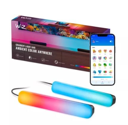 Wiz gradient ambient lighting kit: two color-changing light bars and a connected smartphone app.