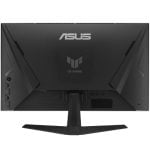 Rear view of an ASUS TUF Gaming monitor on its angular stand, showing the ASUS logo and vent design on the back.