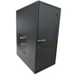 Black mid-tower desktop computer case with front USB ports and a mesh lower front panel