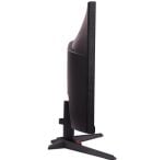 Side profile of a black computer monitor on a stand, showing a slim rectangular screen and V-shaped base