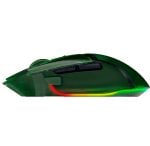 Side profile of a green gaming mouse with RGB lighting along the base and textured grip