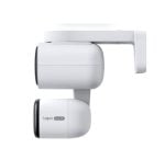 White medical X-ray imaging arm with two detector heads mounted on a vertical support, used for radiography.