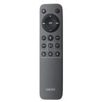 Edifier remote with circular navigation pad and playback controls on a dark gray body