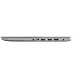 Side view of a thin silver laptop with multiple ports along the edge: USB, HDMI, and a power jack.