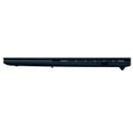 Slim black laptop viewed from the side in a closed position, showing a very thin profile.