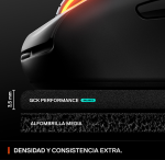 Close-up of a sleek black car with an orange taillight; overlays read 'QCK PERFORMANCE' and 'ALFOMB RILLA MEDIA' and 'DENSIDAD Y CONSISTENCIA EXTRA'.