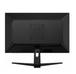 Back view of a black computer monitor on a stand, showing the VESA mounting plate and rear panels.