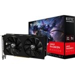 Dual-fan AMD Radeon RX5500 graphics card shown beside its BoTEC box packaging.