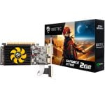 BoTEC GeForce GT610 2GB graphics card with yellow cooling fan beside its box.