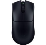Dark wireless gaming mouse viewed from top, showing left/right side grips and a small green LED on the scroll wheel button area